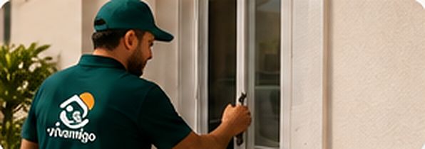 A member of the Vivamigo team arrives at the door of a house.